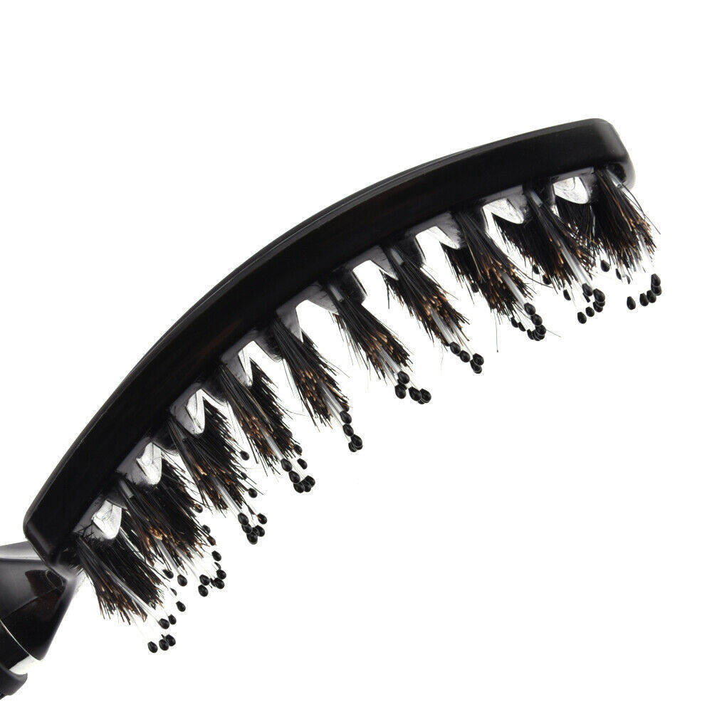 Curved ventilated boar bristle styling hairbrush