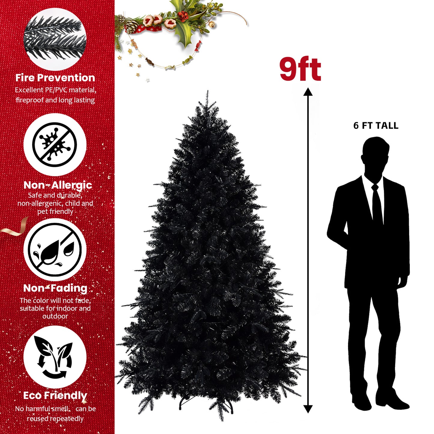 Elegant Black Christmas Tree with Twinkling Lights – Illuminate Your Holidays!