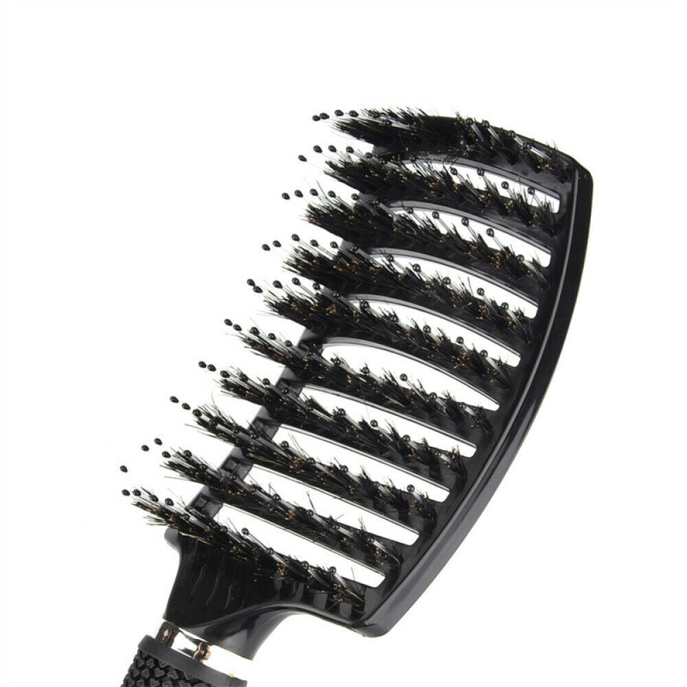 Curved ventilated boar bristle styling hairbrush