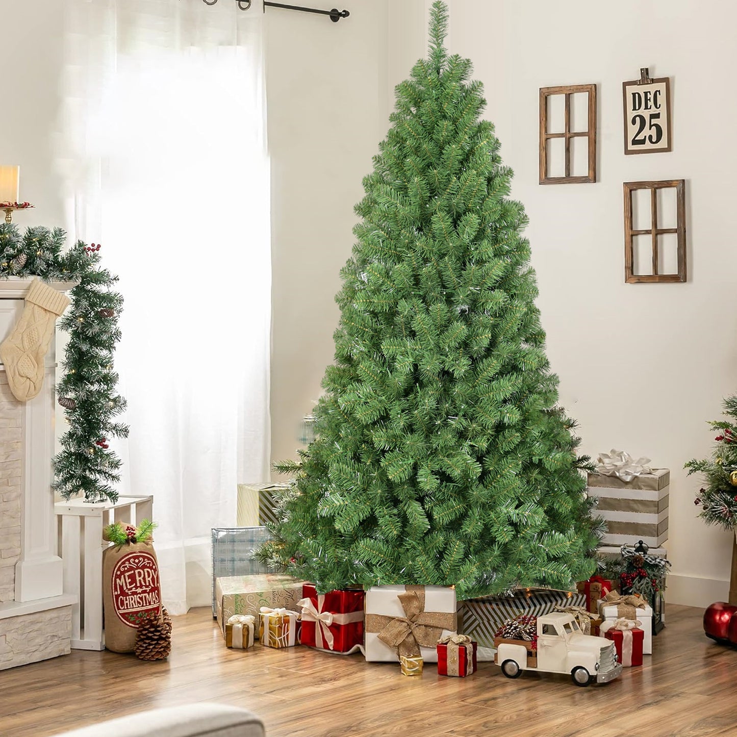 Bright Yellow-Green Christmas Tree with Twinkling Lights – Light Up Your Holidays