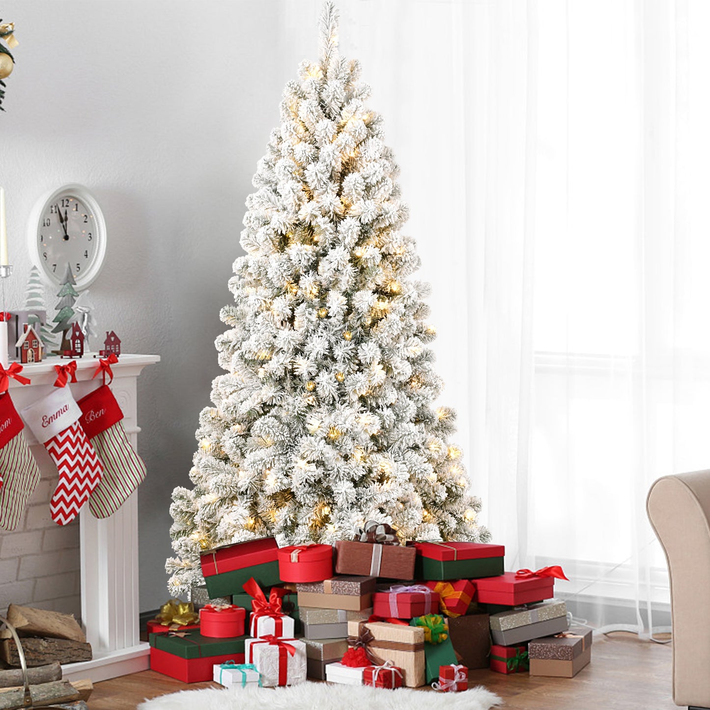 Chic Gray-Yellow Christmas Tree with Twinkling Lights – Modern Elegance for the Holidays