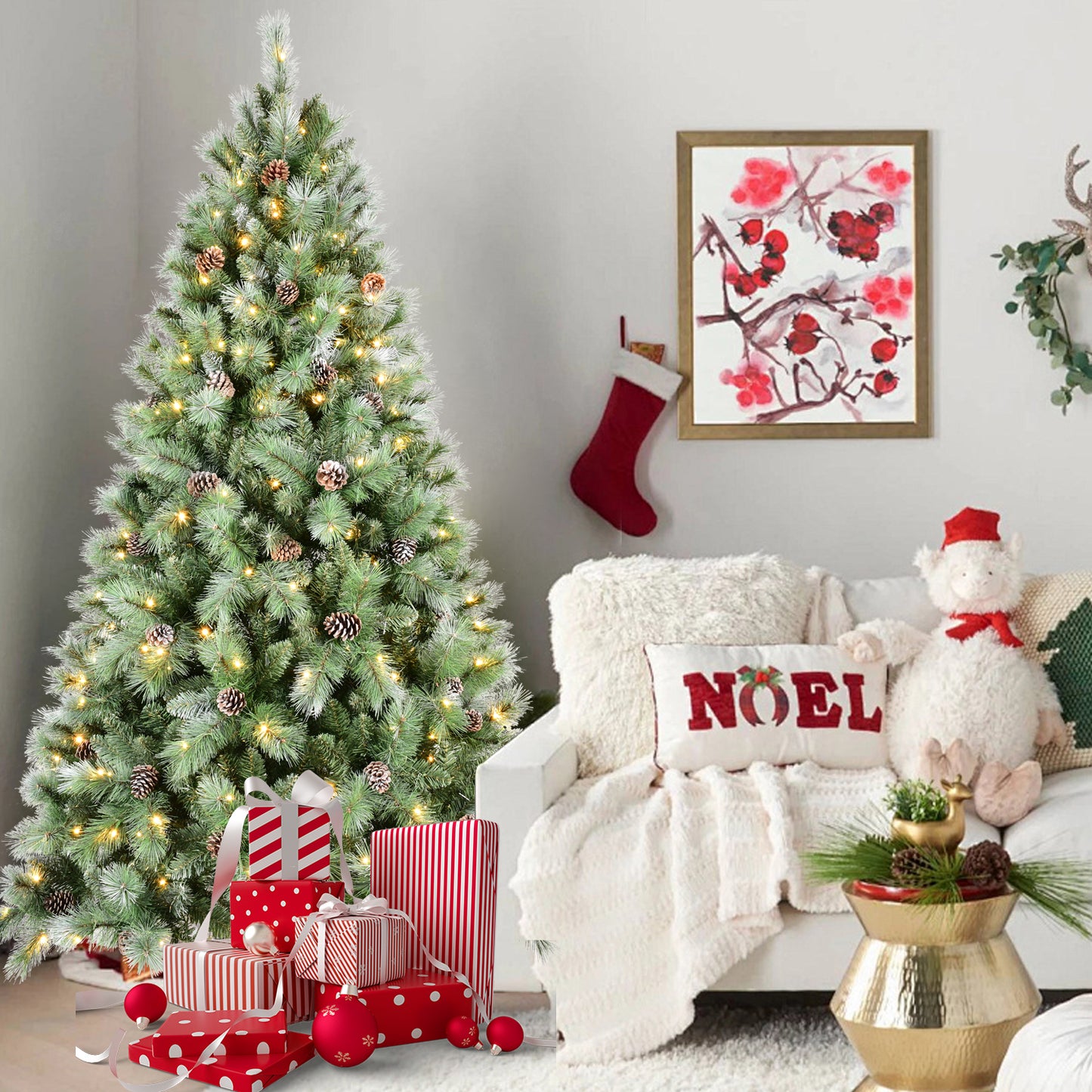 Cheerful Yellow-Green Christmas Tree with Sparkling Lights – Brighten Up Your Home