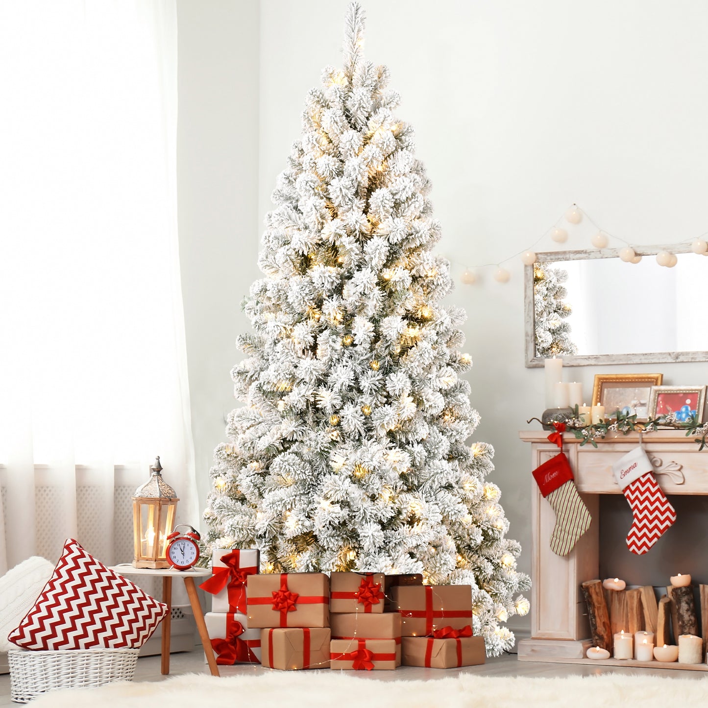 Chic Gray-Yellow Christmas Tree with Twinkling Lights – Modern Elegance for the Holidays