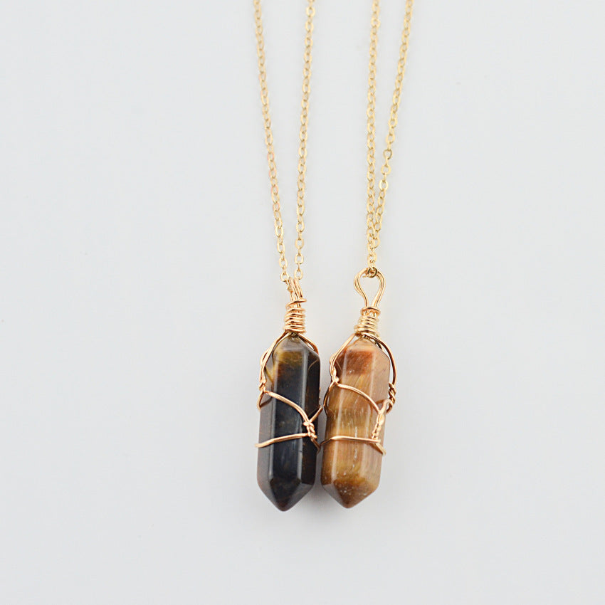 hexagonal column quartz necklace pendant