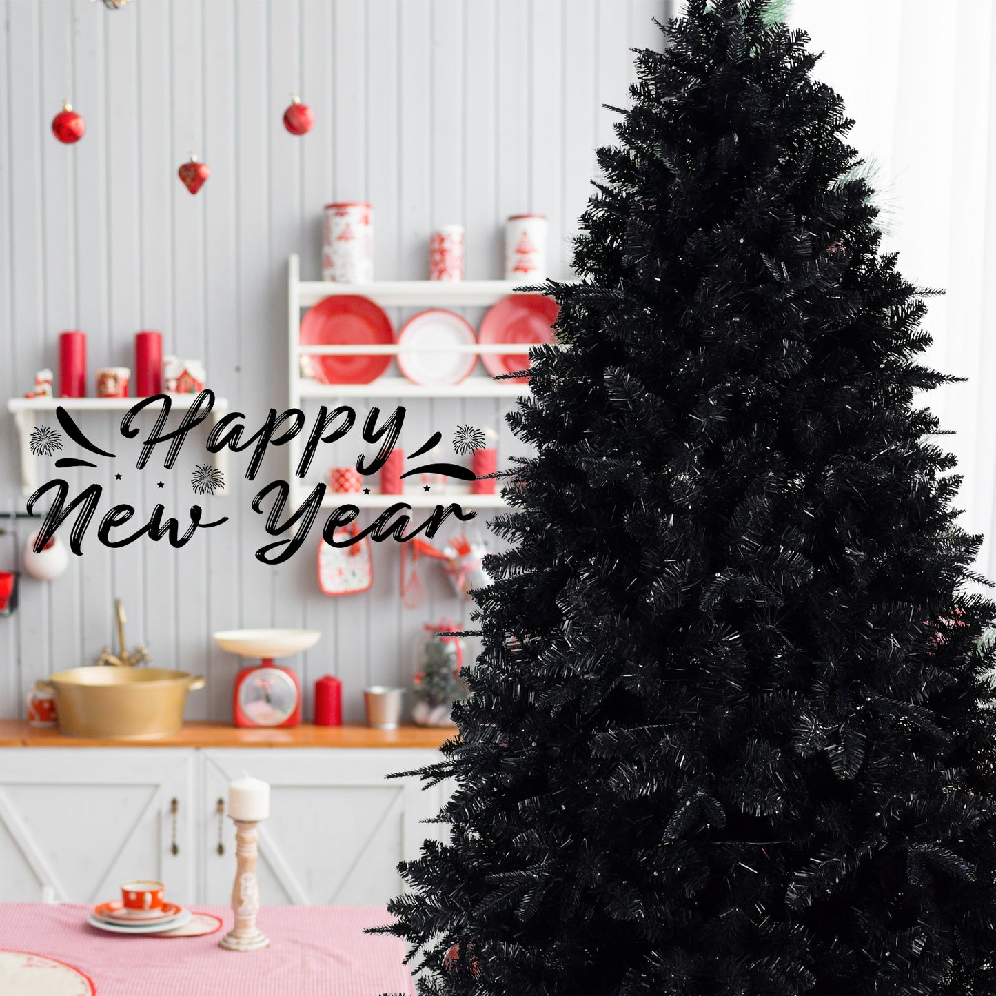 Elegant Black Christmas Tree with Twinkling Lights – Illuminate Your Holidays!