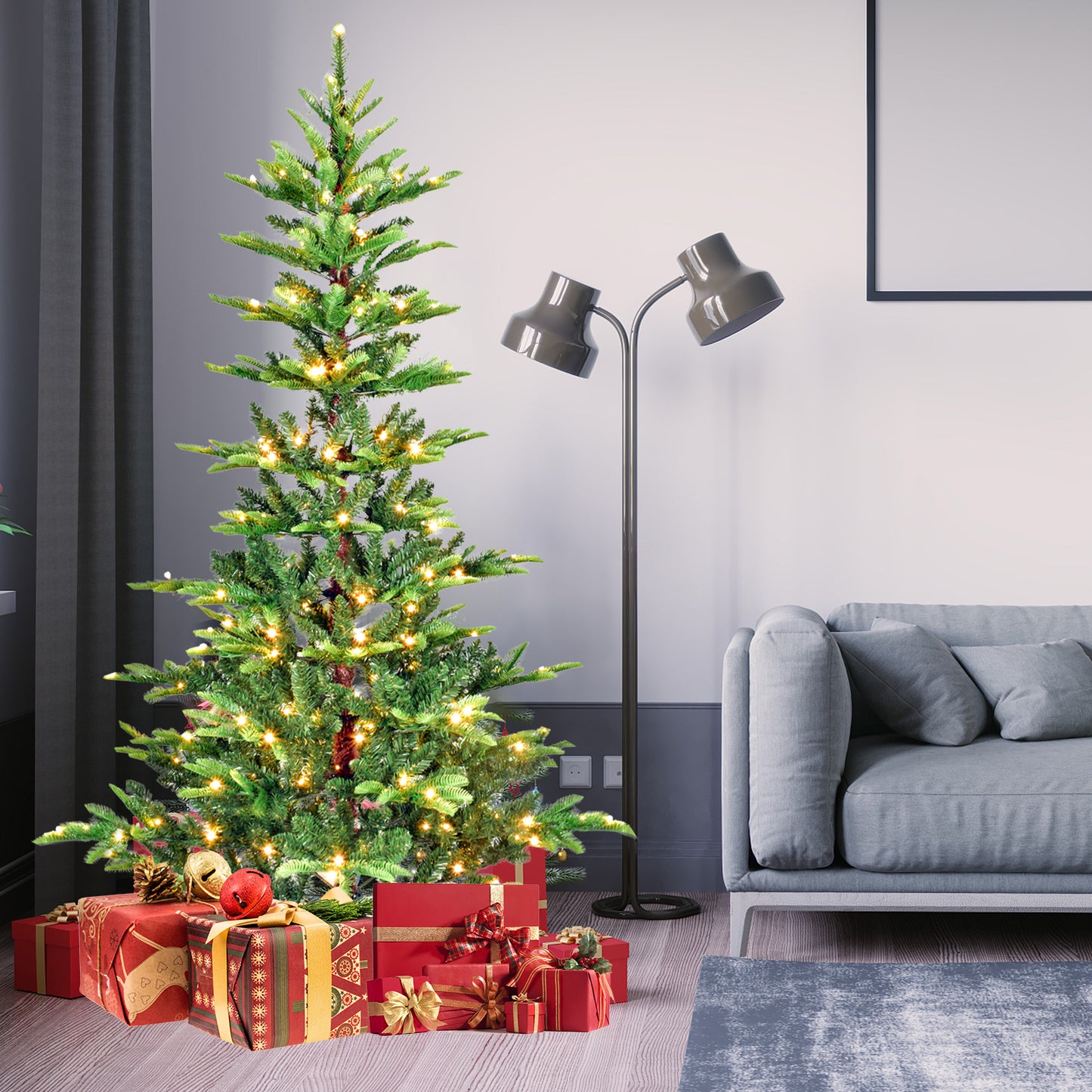 Vibrant Yellow-Green Christmas Tree with Twinkling Lights – Brighten Your Holiday Season!