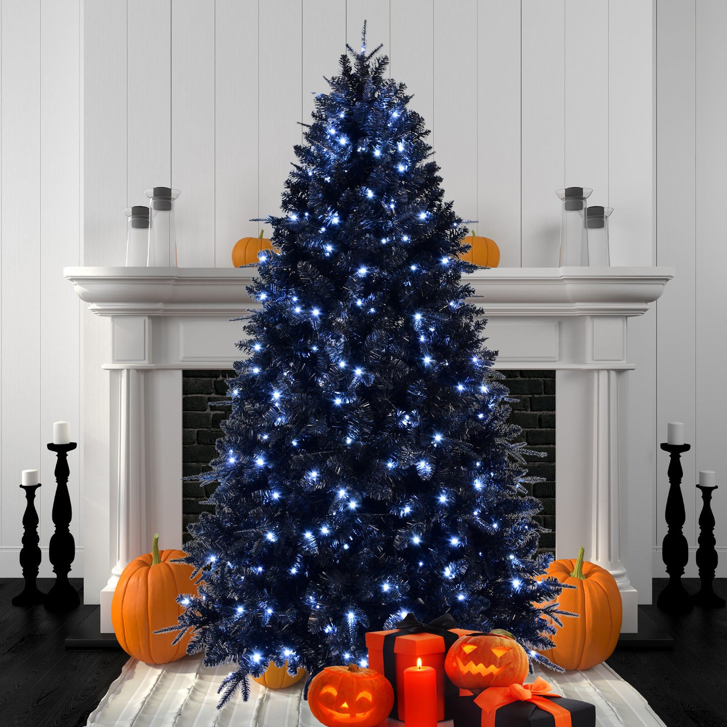 Elegant Black Christmas Tree with Twinkling Lights – Illuminate Your Holidays!