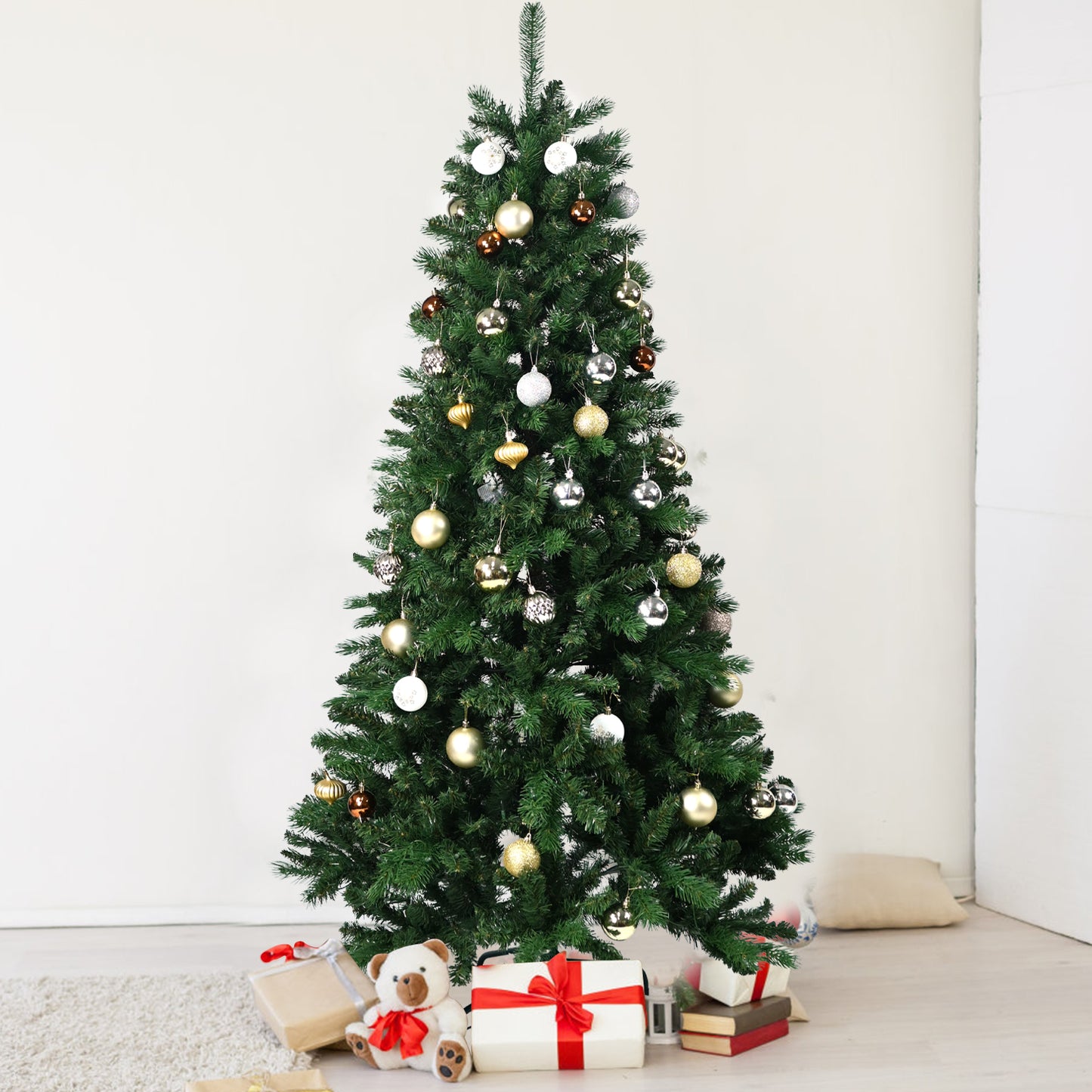 Cheerful Yellow-Green Christmas Tree with Twinkling Lights – A Unique Holiday Glow