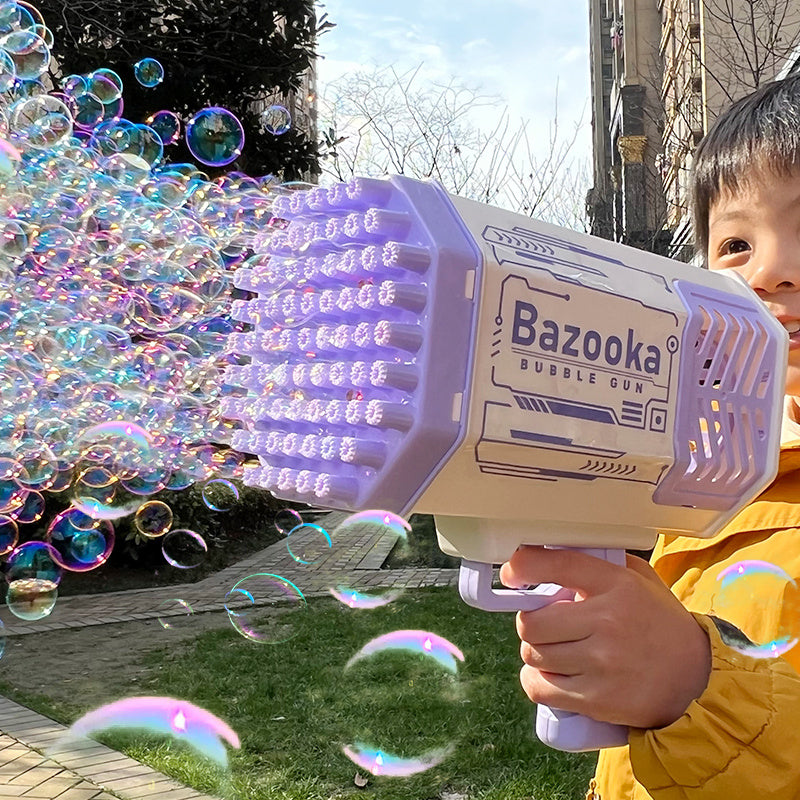 69-Hole Bubble Gun Rocket with Blower and Pom-Pom Toys.