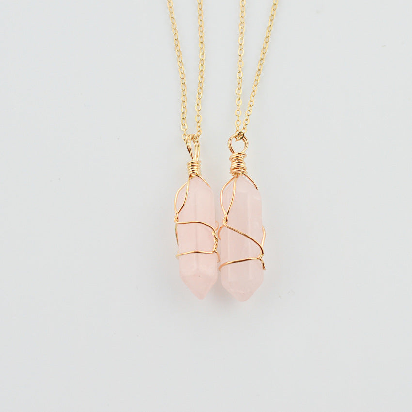 hexagonal column quartz necklace pendant