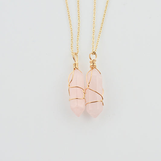 hexagonal column quartz necklace pendant