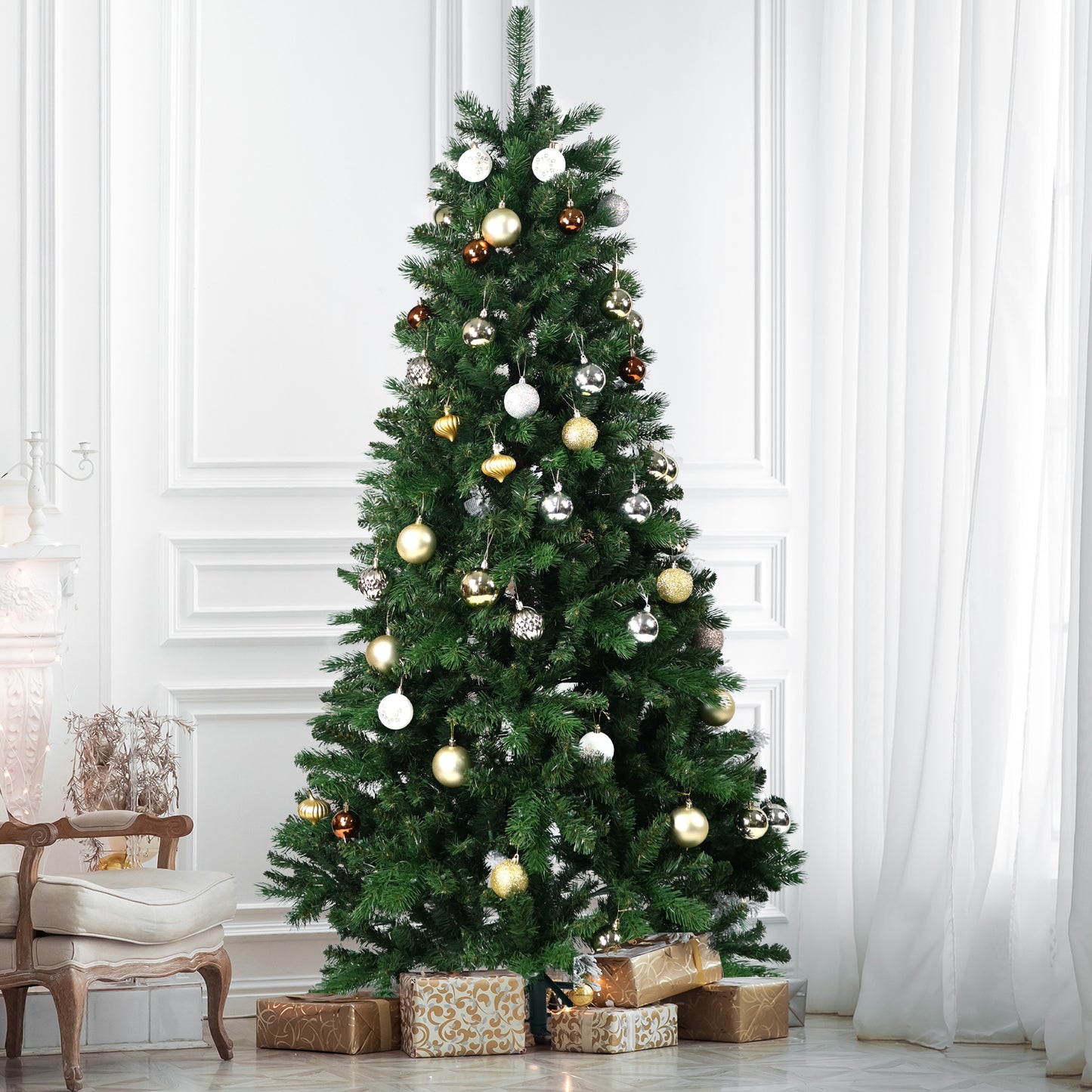 Cheerful Yellow-Green Christmas Tree with Twinkling Lights – A Unique Holiday Glow