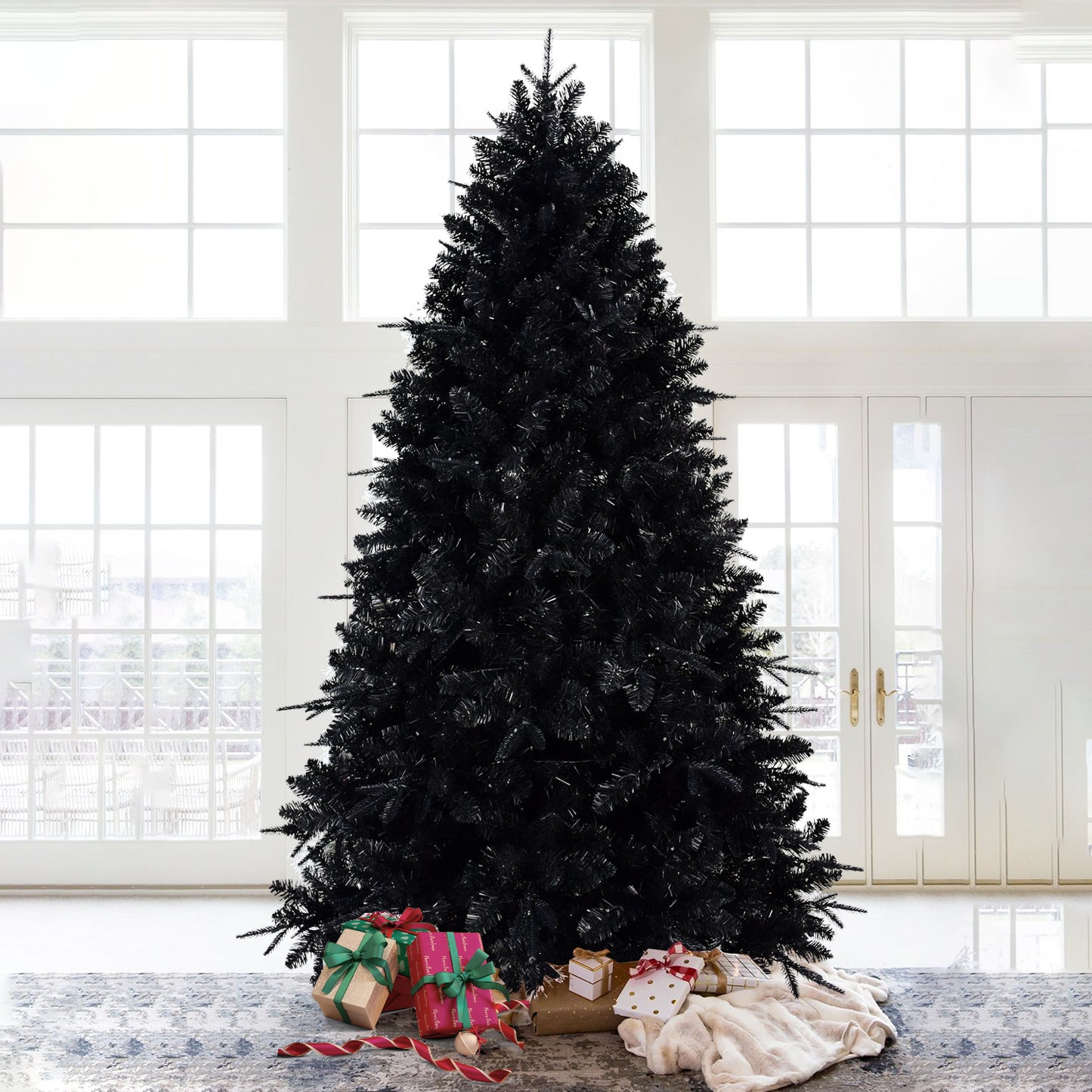 Elegant Black Christmas Tree with Twinkling Lights – Illuminate Your Holidays!