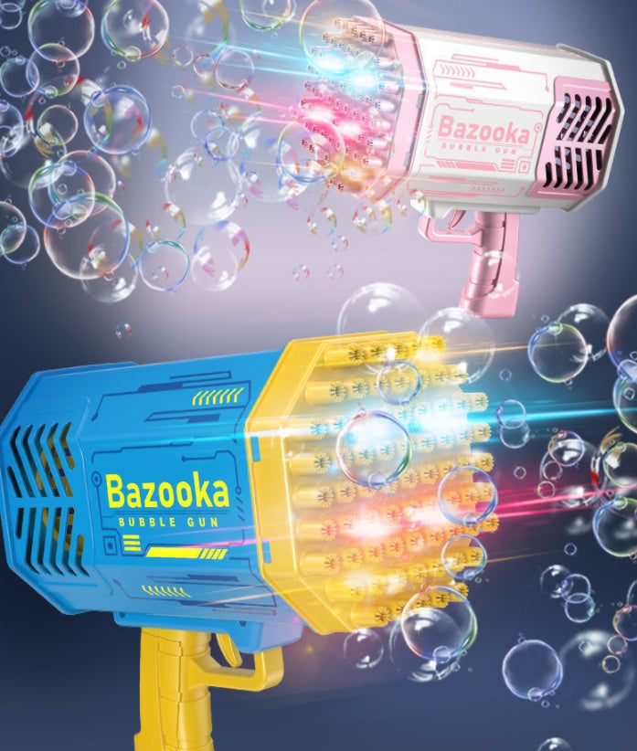 69-Hole Bubble Gun Rocket with Blower and Pom-Pom Toys.