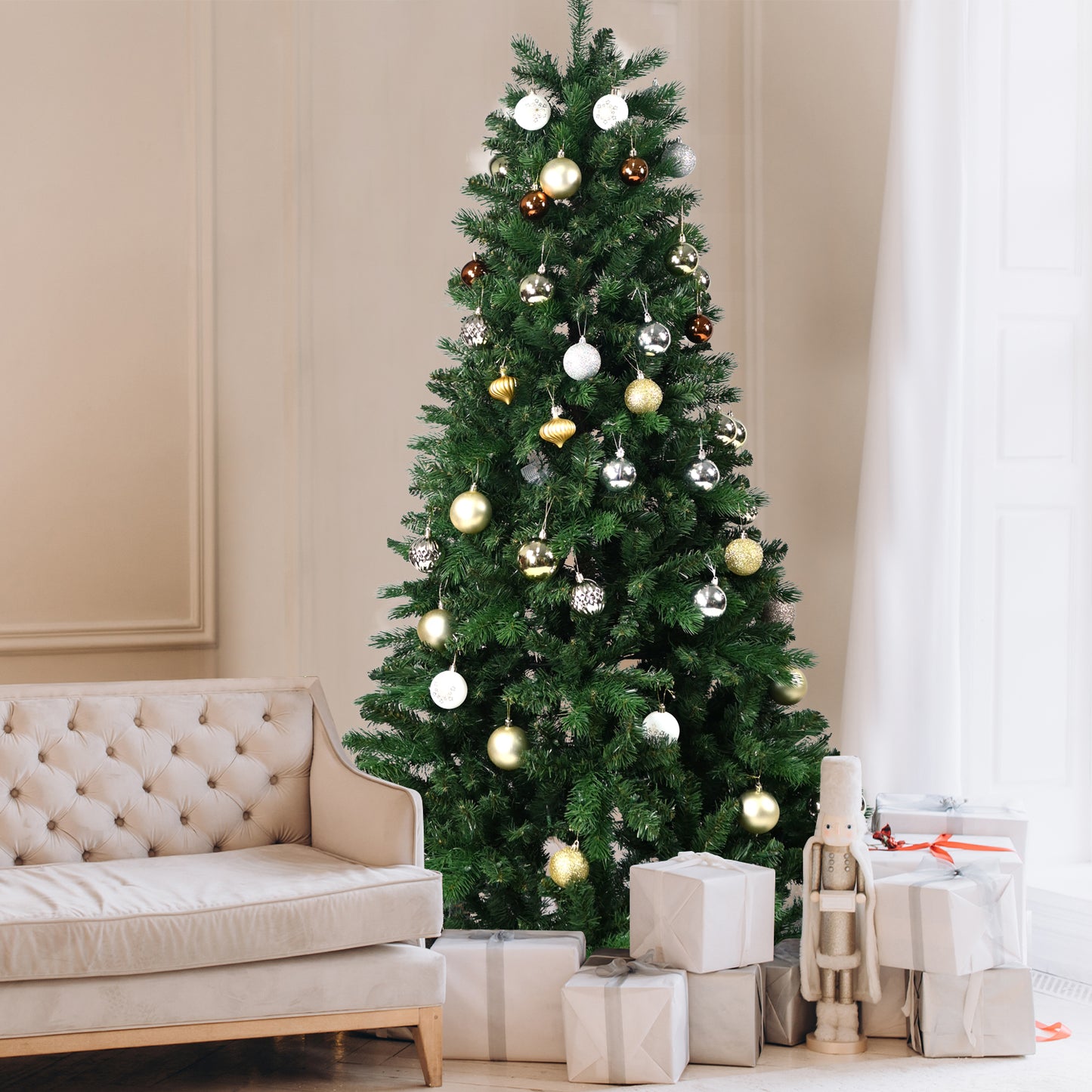 Cheerful Yellow-Green Christmas Tree with Twinkling Lights – A Unique Holiday Glow