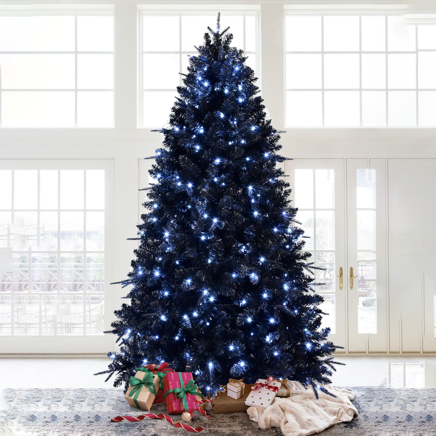 Elegant Black Christmas Tree with Twinkling Lights – Illuminate Your Holidays!