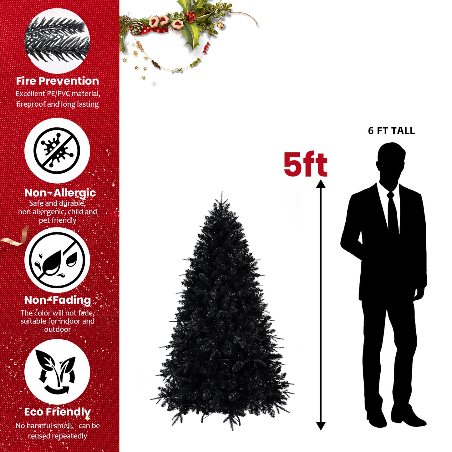 Elegant Black Christmas Tree with Twinkling Lights – Illuminate Your Holidays!