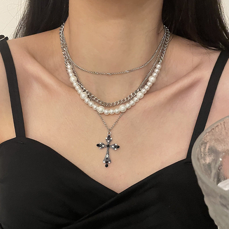 Fashionable and personalized multi-layer pearl cross