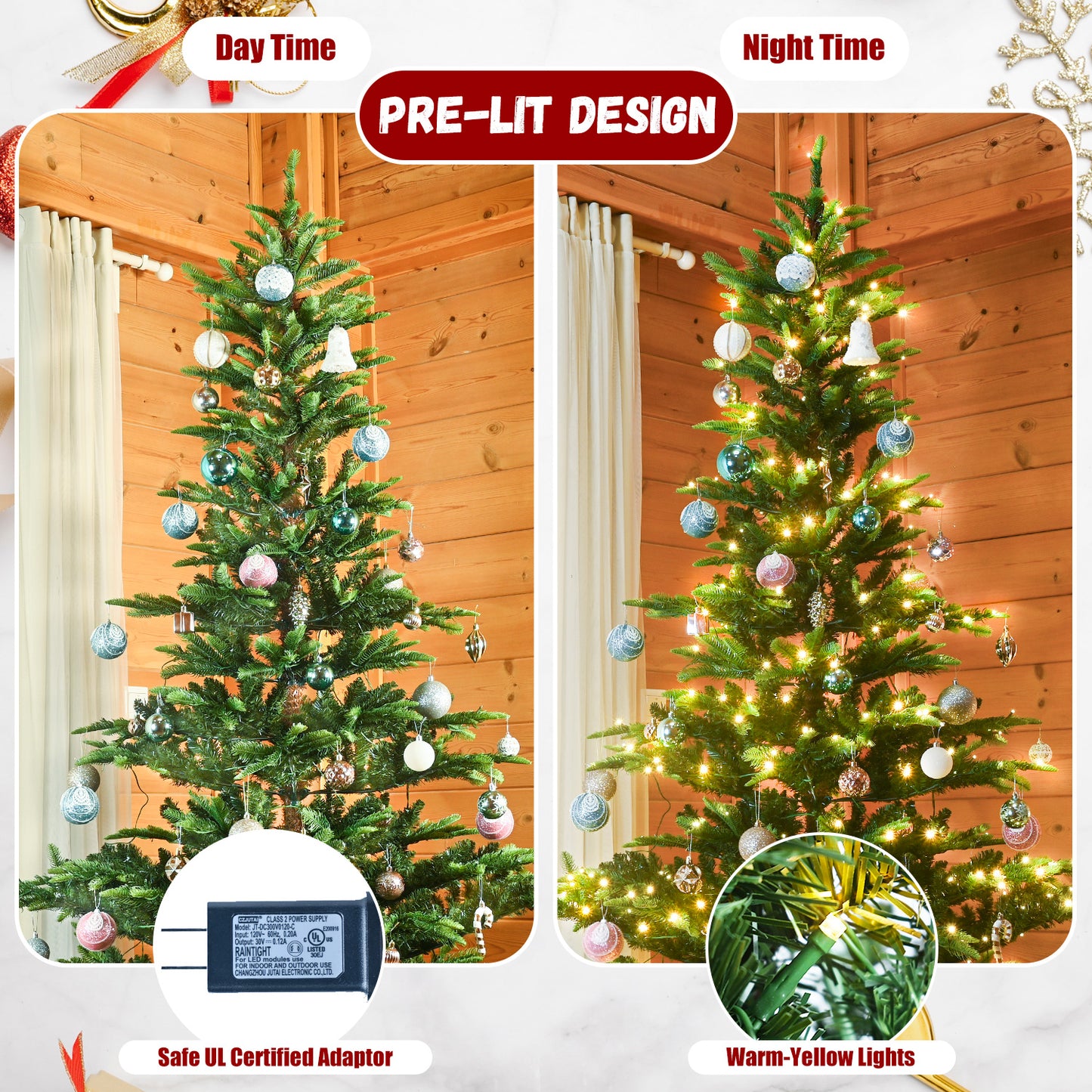 Vibrant Yellow-Green Christmas Tree with Twinkling Lights – Brighten Your Holiday Season!