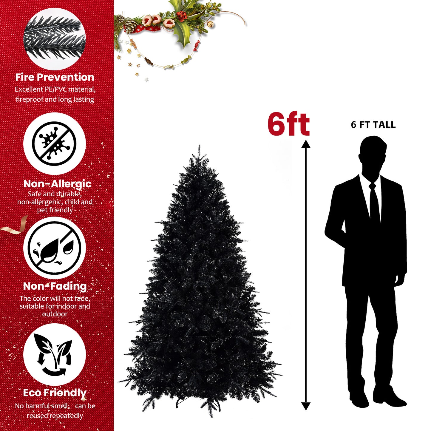 Elegant Black Christmas Tree with Twinkling Lights – Illuminate Your Holidays!