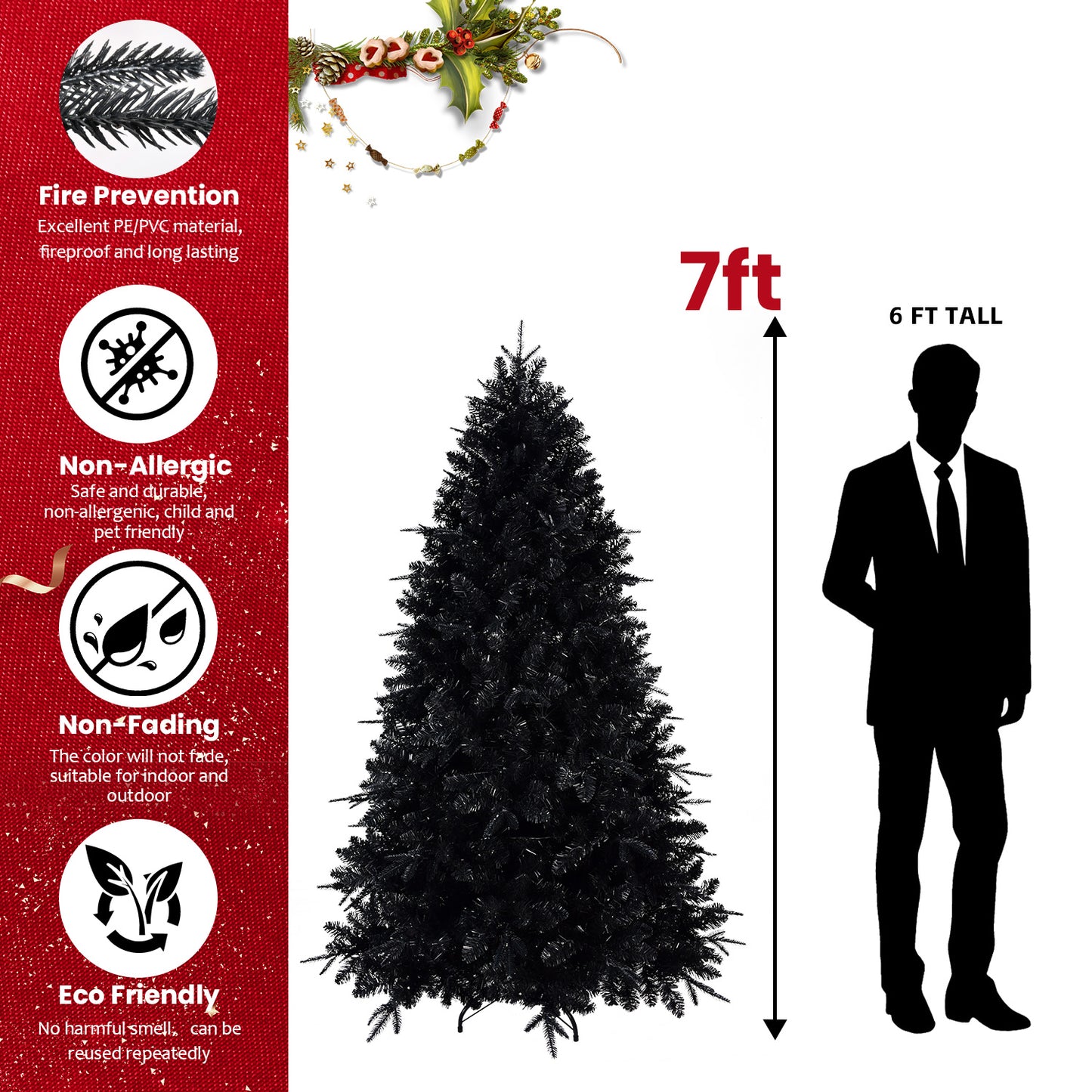 Elegant Black Christmas Tree with Twinkling Lights – Illuminate Your Holidays!