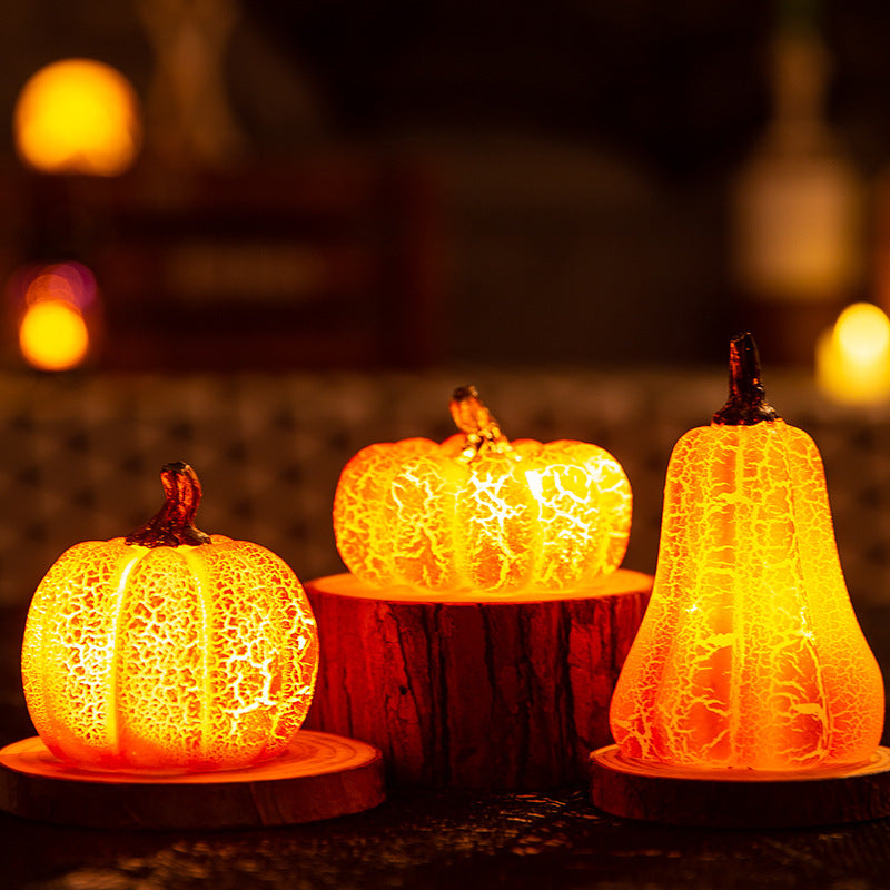 Simulated pumpkin light-emitting diode candle light.