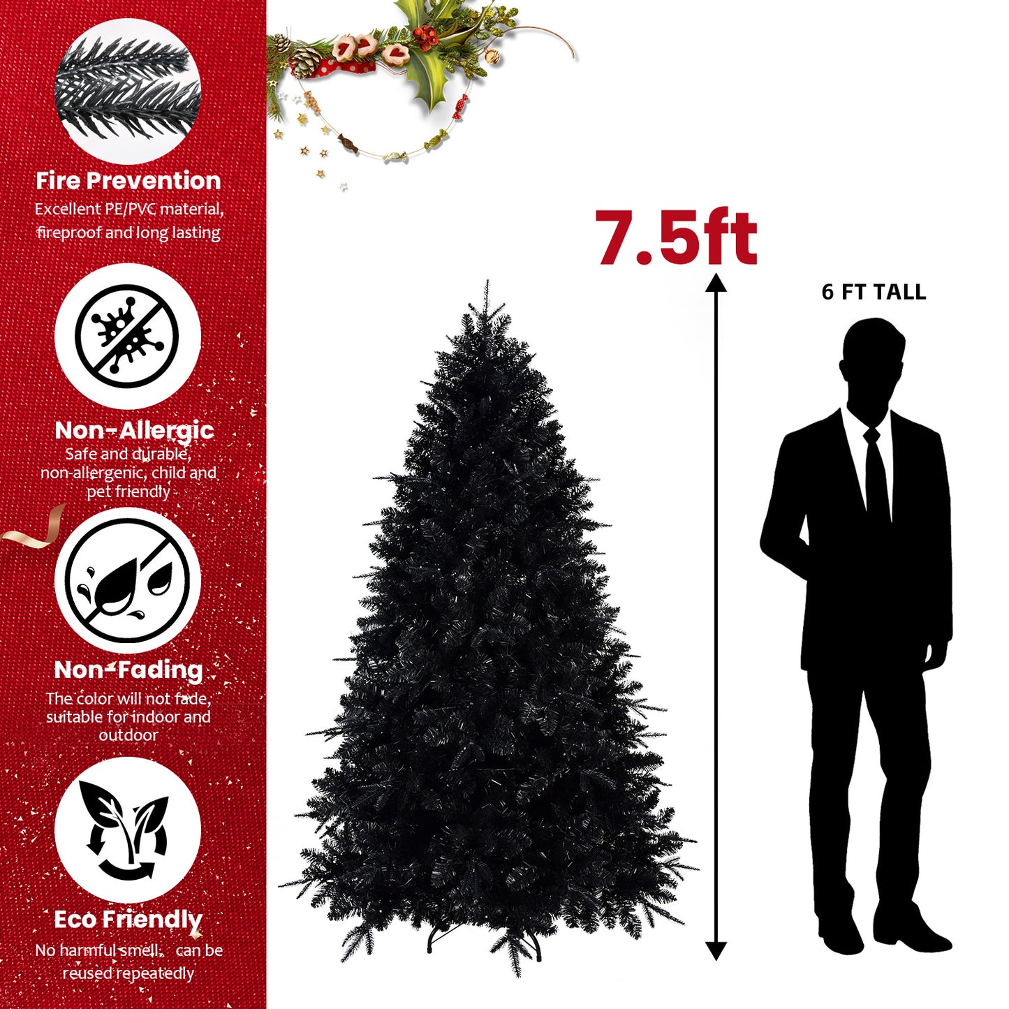 Elegant Black Christmas Tree with Twinkling Lights – Illuminate Your Holidays!