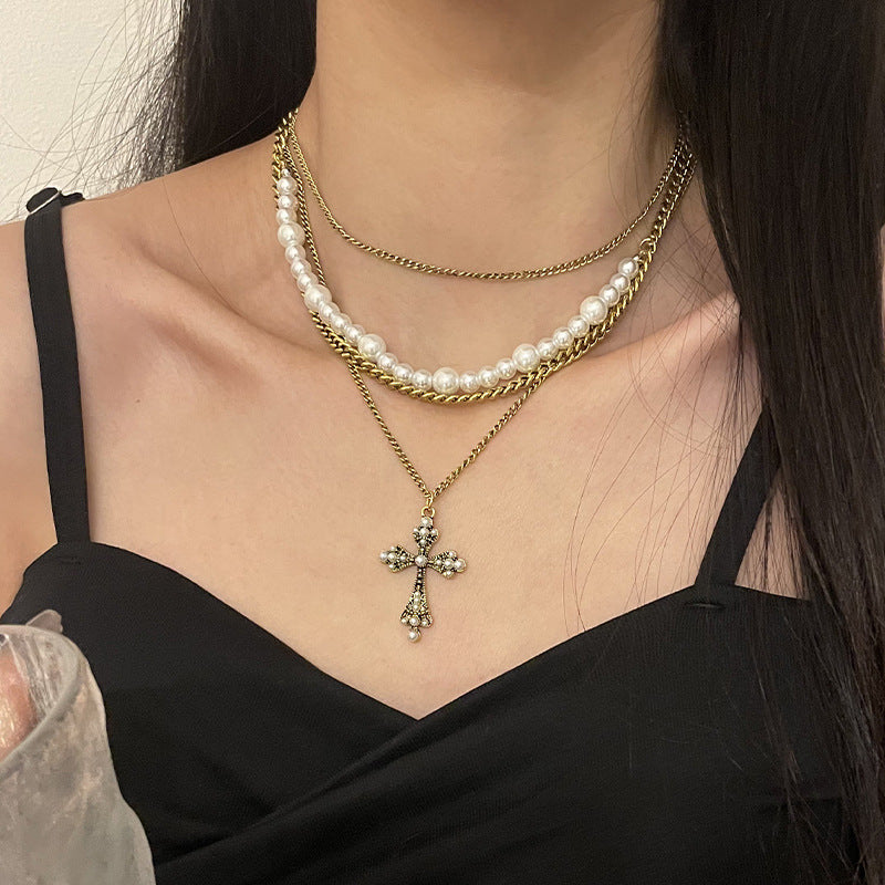 Fashionable and personalized multi-layer pearl cross