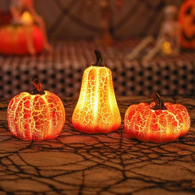 Simulated pumpkin light-emitting diode candle light.