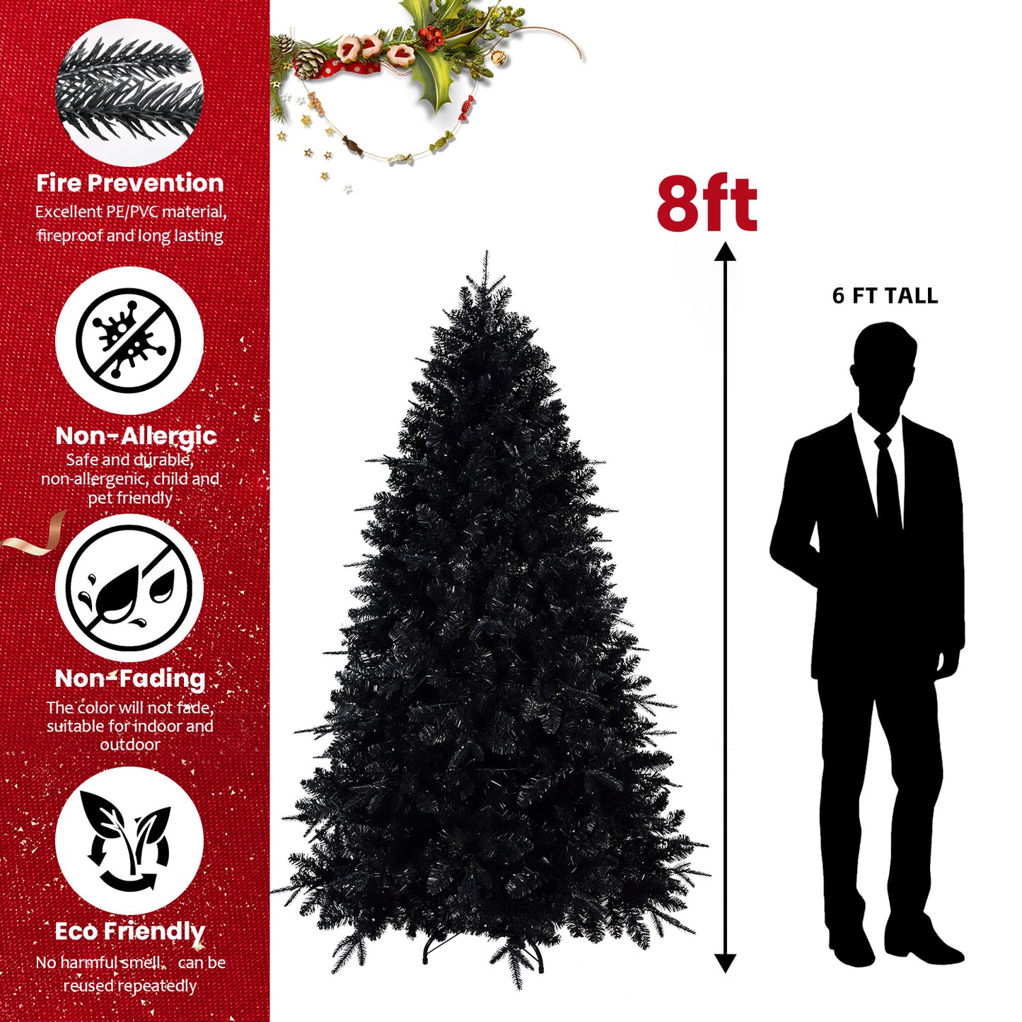 Elegant Black Christmas Tree with Twinkling Lights – Illuminate Your Holidays!