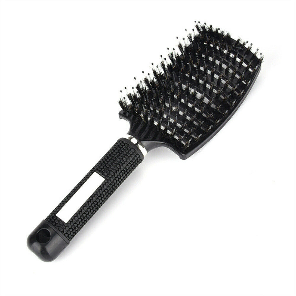 Curved ventilated boar bristle styling hairbrush