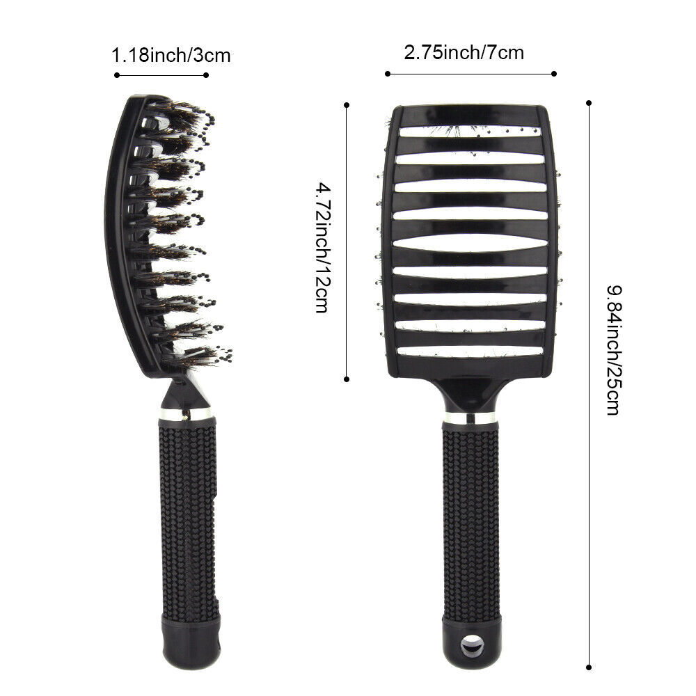 Curved ventilated boar bristle styling hairbrush