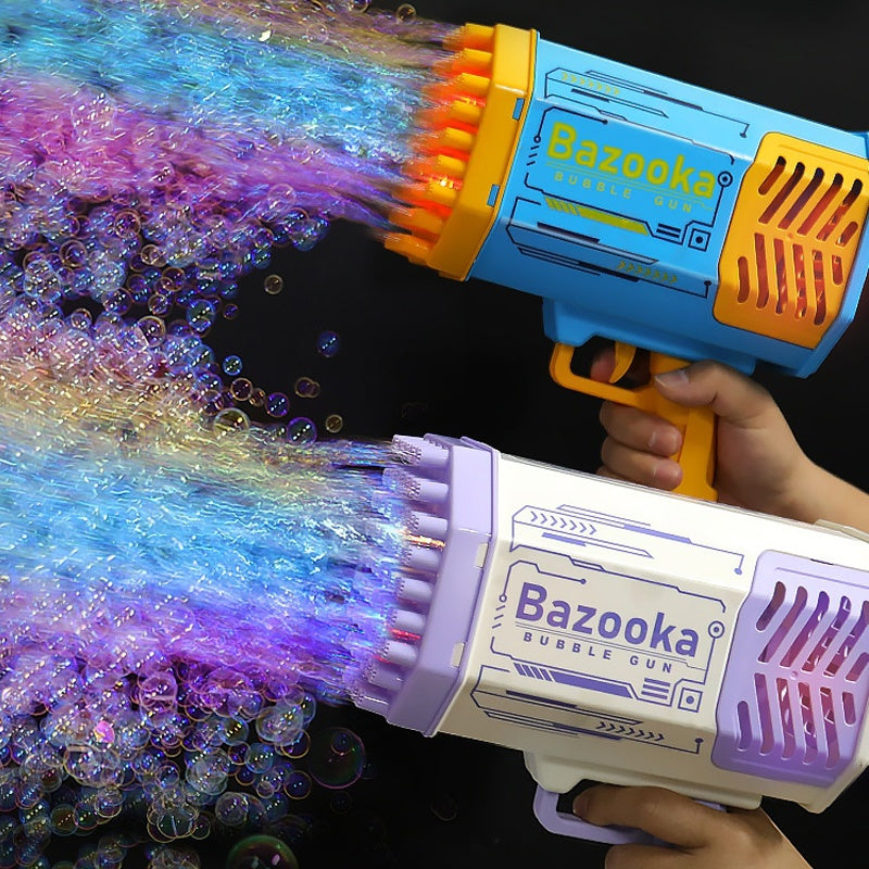 69-Hole Bubble Gun Rocket with Blower and Pom-Pom Toys.