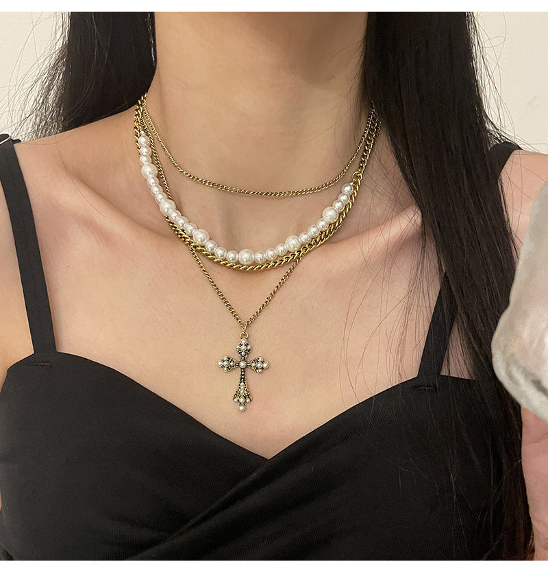 Fashionable and personalized multi-layer pearl cross