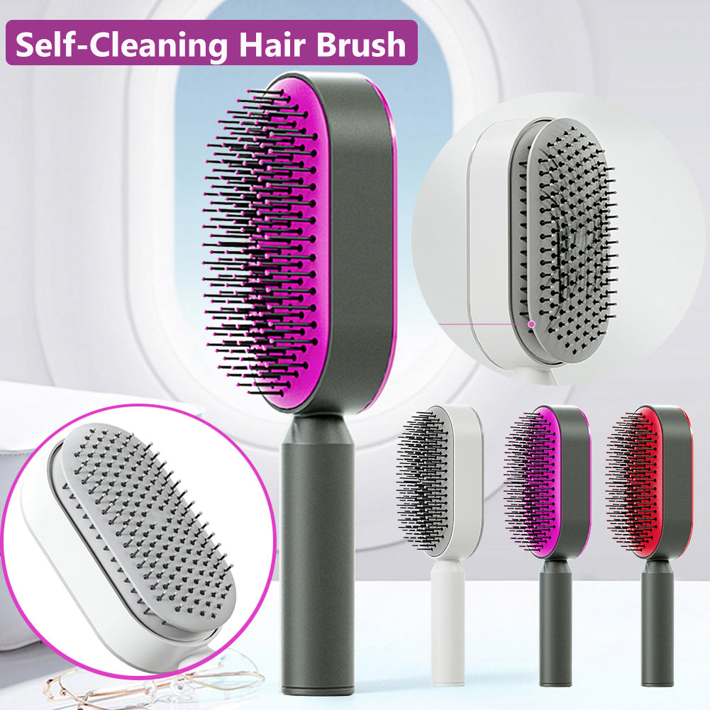 Self-cleaning hair brush for women