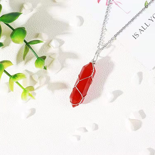 Red crystaCopper wirel  pendant necklace