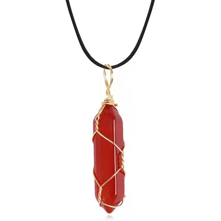 Red crystaCopper wirel  pendant necklace