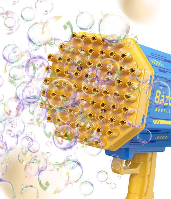 69-Hole Bubble Gun Rocket with Blower and Pom-Pom Toys.