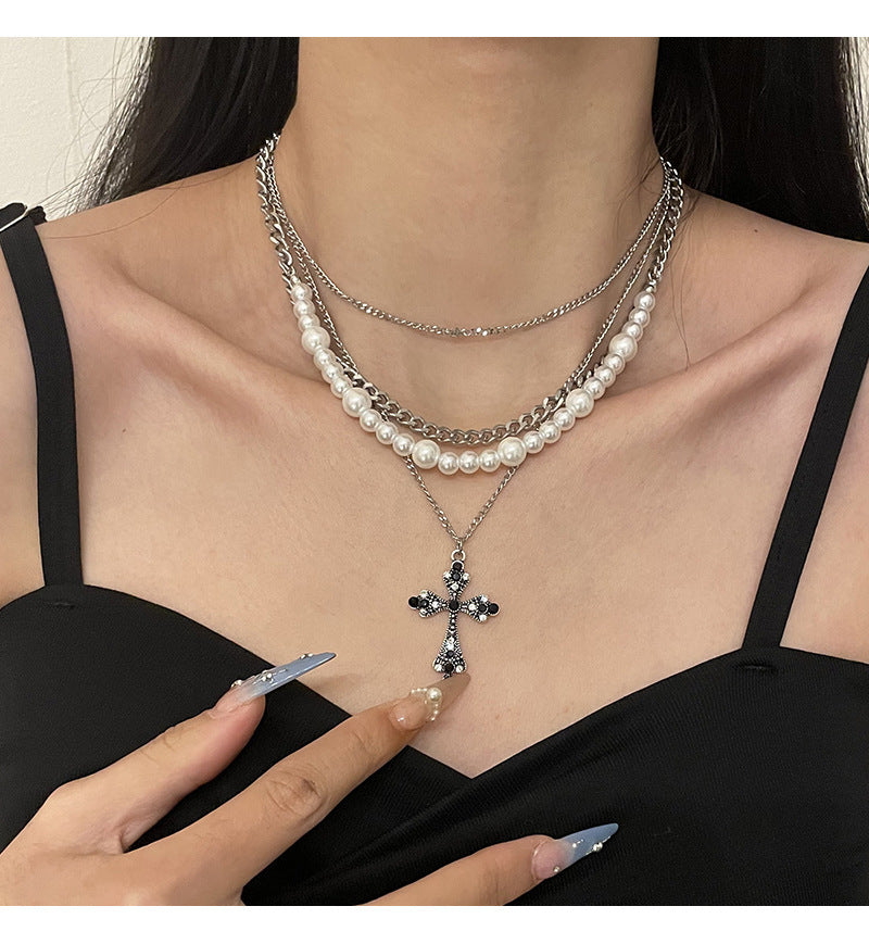 Fashionable and personalized multi-layer pearl cross