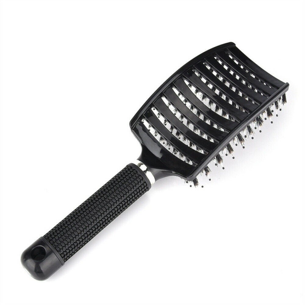 Curved ventilated boar bristle styling hairbrush