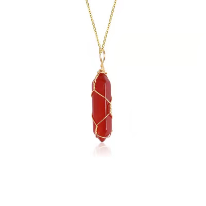 Red crystaCopper wirel  pendant necklace